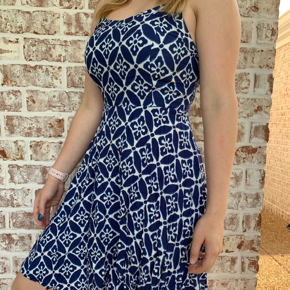 navy blue and white sundress